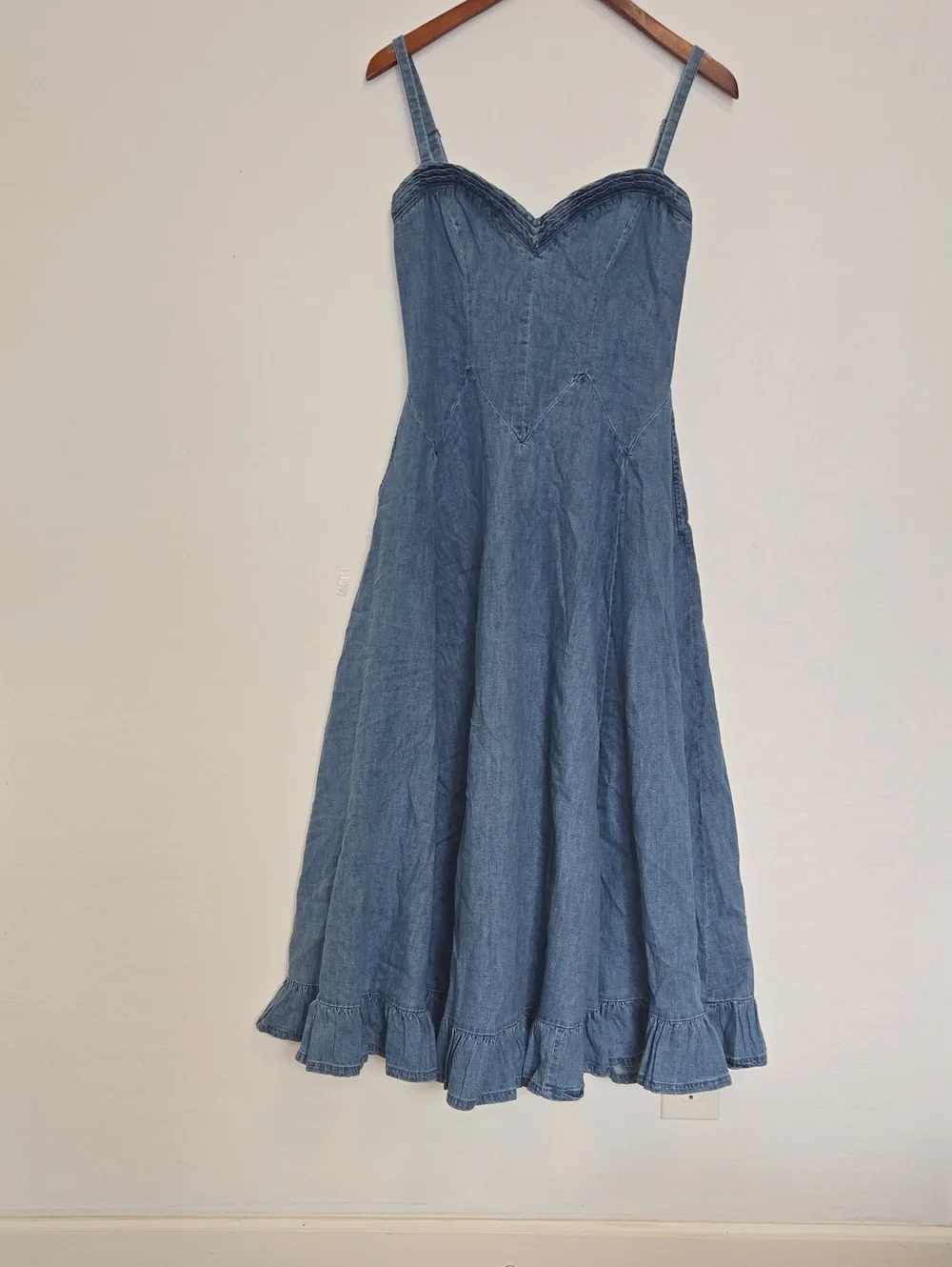 FP Movement Free People Another Season Denim Midi Dress Ruffle Fit & Flare S NWT